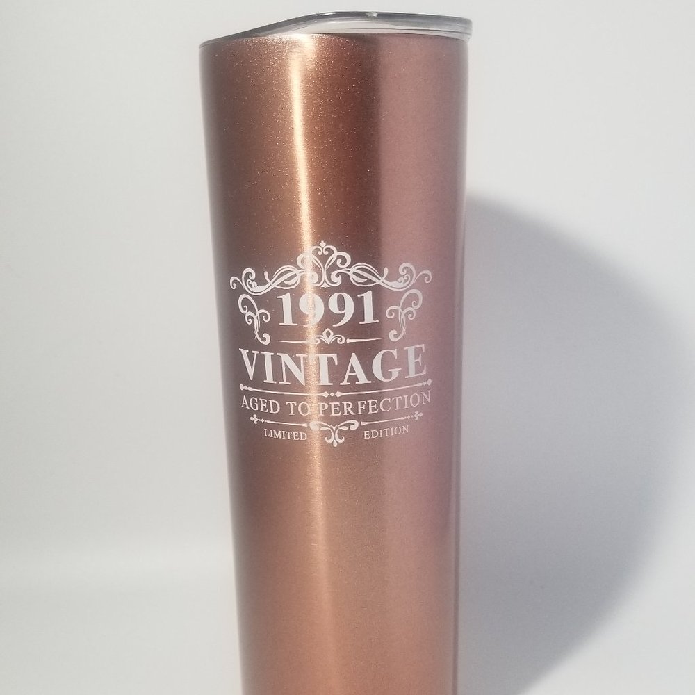 Rose-colored insulated stainless steel tumbler
